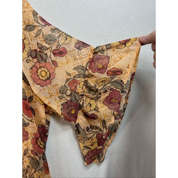 Style & Co Floral Boho Peasant Blouse 1X | Sheer Ruffle Sleeve Fall Top Metallic - Picture 4 of 8